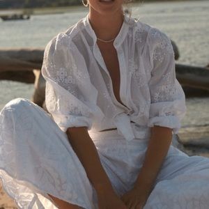 Anthropologie Romantic Embroidered Sheer Blouse